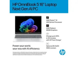 لپ‌تاپ HP OmniBook 5 16 ag1075cl · نمای باز و صفحه‌نمایش
