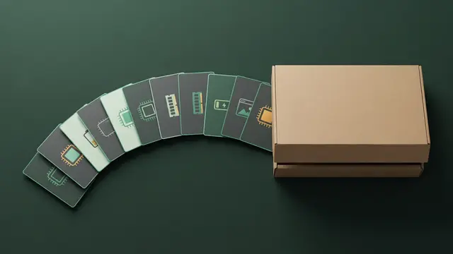 یک جعبهٔ لپ‌تاپ که به چندین کارت مشخصات متفاوت باز می‌شه، نمادی از یک اسم با پیکربندی‌های متعدد